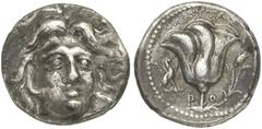 GRIECHISCHE MÜNZEN CARIA RHODOS AR-Tetradrachme, 230/205 v. Chr., Magistrat Tharsitas; 13,31 g. Helioskopf fast v. v.//Rose, l. Adler auf Fackel. Ashton, The Coinage of Rhodes 215; SNG Keckman 550. Se