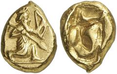 GRIECHISCHE MÜNZEN PERSIA Achämeniden. AV-Dareike, um 420/375 v. Chr.; 8,34 g. Großkönig im Knielauf r. mit Bogen und Speer//Incusum. SNG Berry 1447; Sunrise Collection 28. Hervorragend zentriertes Ex