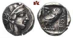 ATTICA ATHEN. AR-Tetradrachme, um 440/420 v. Chr.; 17.20 g. Athenakopf r. mit attischem Helm//In Incusum: Eule r., dahinter Olivenzweig und Mondsichel. Flament Gruppe II. Sehr schön