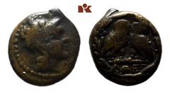 ATTICA ATHEN. Æs, 322/307 v. Chr.; 2.82 g. Athenakopf r. mit attischem Helm//In Olivenkranz: Zwei Eulen stehen einander gegenüber. Kroll/Walker 46. Sehr schön Erworben im Oktober 1996 bei der Firma Gr