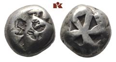 AEGINA AEGINA. AR-Stater, 500/480 v. Chr. 11.97 g. Seeschildkröte//Fünffach geteiltes Incusum. SNG Delepierre vergl. 1659. Prüfpunzen auf dem Avers, fast sehr schön