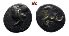 LYCIA Perikle. Æs, um 370/360 v. Chr.; 2.19 g. Pankopf l.//Triskelis. Ashton, The Beginning of Bronze Coinage in Karia and Lykia, in: NC 166 (2006), Pl. 5, 54. Sehr schön