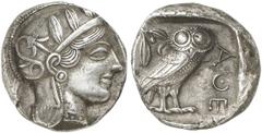 GRIECHISCHE MÜNZEN ATTICA ATHEN AR-Tetradrachme, um 440/420 v. Chr.; 17,13 g. Athenakopf r. mit attischem Helm//In Incusum: Eule r., dahinter Olivenzweig und Mondsichel. Flament Gruppe II. Hervorragen