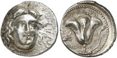 GRIECHISCHE MÜNZEN CARIA RHODOS AR-Tetradrachme, 230/205 v. Chr., Magistrat Ameinias; 13,43 g. Helioskopf fast v. v.//Rose, l. Prora. Ashton, The Coinage of Rhodes 212; SNG Keckman 542. R Attraktives,