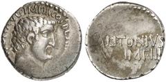 RÖMISCHE MÜNZEN - BEDEUTENDE SPEZIALSAMMLUNG RÖMISCHE REPUBLIK UND IMPERATOREN IMPERATORISCHE PRÄGUNGEN Marcus Antonius, † 30 v. Chr. AR-Denar, 32 v. Chr., Athen; 3,85 g. Kopf r.//ANTONIVS/AVG IMP III