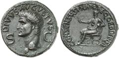 RÖMISCHE MÜNZEN MÜNZEN DER RÖMISCHEN KAISERZEIT Gaius Caligula, 37-41. - für Divus Augustus. Æ-Dupondius, Rom; 15,62 g. Kopf l. mit Strahlenbinde//Augustus sitzt l. mit Zweig. BMC 88; Coh. 87; RIC² 56