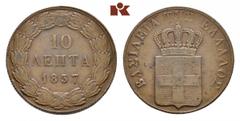 GREECE Otto I., 1832-1862. Ku.-10 Lepta 1837, Athen. Divo 18 c. Seltener Jahrgang. Sehr schön