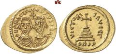 BYZANTINISCHE MÜNZEN BYZANZ Die Revolte der Heraclii, 608-610 AV-Solidus, unbestimmte Münzstätte; 4,46 g. Büsten des Heraclius, Exarch von Africa, und seines Sohnes Heraclius, des späteren Kaisers v. 