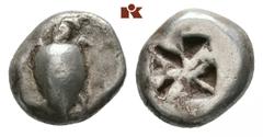 GRIECHISCHE MÜNZEN AEGINA AEGINA. AR-Stater, 550/500 v. Chr.; 12,03 g. Seeschildkröte//Vielfach geteiltes Incusum. SNG Delepierre 1574 ff. Sehr schön
