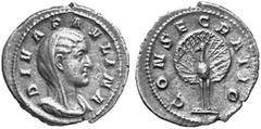 RÖMISCHE MÜNZEN (ROMAN COINS) MÜNZEN DER RÖMISCHEN KAISERZEIT MÜNZEN DER RÖMISCHEN KAISERZEIT Maximinus I. Thrax, 235-238 für Diva Paulina. Õ-Denar, Rom; 2.64 g. Drapierte Büste r. mit Schleier//Pfau.