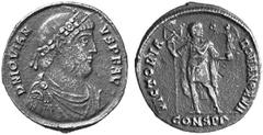 RÖMISCHE MÜNZEN (ROMAN COINS) MÜNZEN DER RÖMISCHEN KAISERZEIT MÜNZEN DER RÖMISCHEN KAISERZEIT Jovianus, 363-364. Æ-Doppelmaiorina, Constantinopolis; 8.01 g. Drapierte Büste r. mit Rosettendiadem//Kais
