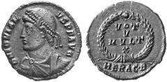 RÖMISCHE MÜNZEN (ROMAN COINS) MÜNZEN DER RÖMISCHEN KAISERZEIT MÜNZEN DER RÖMISCHEN KAISERZEIT Jovianus, 363-364. Æ-Centenionalis, Heraclea, 2. Offizin; 2.61 g. Drapierte Büste l. mit Perldiadem//VOT/V