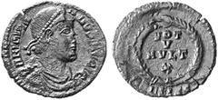 RÖMISCHE MÜNZEN (ROMAN COINS) MÜNZEN DER RÖMISCHEN KAISERZEIT MÜNZEN DER RÖMISCHEN KAISERZEIT Jovianus, 363-364. Æ-Centenionalis, Siscia; 2.38 g. Drapierte Büste r. mit Perldiadem//VOT/V/MVLT/X in Kra