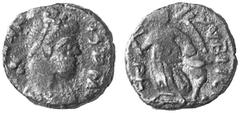 RÖMISCHE MÜNZEN (ROMAN COINS) MÜNZEN DER RÖMISCHEN KAISERZEIT MÜNZEN DER RÖMISCHEN KAISERZEIT Johannes, 423-425. Æ-Nummus, Rom; 1.52 g. Drapierte Büste r. mit Rosettendiadem//Victoria geht l. mit Trop