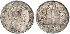 EUROPÄISCHE MÜNZEN UND MEDAILLEN GRIECHENLAND Otto I., 1832-1862. 1/2 Drachme 1846, Athen. Divo 14 e; Karamitsos 98. Von großer Seltenheit, besonders in dieser Erhal­tung. Attraktives Exemplar mit hüb