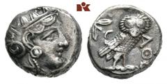 GRIECHISCHE MÜNZEN ATTICA ATHEN. AR-Tetradrachme, um 350/295 v. Chr.; 16,96 g. Athenakopf r. mit attischem Helm//Eule r., dahinter Olivenzweig und Mondsichel. Flament S. 125 ff., Gruppe Pi III. Feine 