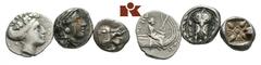 GRIECHISCHE MÜNZEN ATTICA ATHEN. AR-Triobol, 454/404 v. Chr.; 2,05 g. Athenakopf r. mit attischem Helm//Eule steht v. v. zwischen Olivenzweigen. SNG München 67 ff. Dazu: Õ-Tetrobol, Histiaia (Euboea),