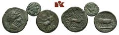 GRIECHISCHE MÜNZEN CARIA RHODOS. Æs, frühes 2. Jahrhundert v. Chr.; 1,08 g. Helioskopf r. mit Strahlenbinde//Rose. Ashton, The Coinage of Rhodes 332; SNG Keckman 607 ff. Dazu zwei weitere Bronzen: Syr