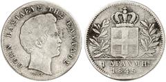 EUROPÄISCHE MÜNZEN UND MEDAILLEN GRIECHENLAND Otto I., 1832-1862. 1 Drachme 1845, Athen. Divo 12 e; Karamitsos 106. Sehr seltener Jahrgang. Fast sehr schön