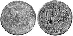 RÖMISCHE MÜNZEN MÜNZEN DER RÖMISCHEN KAISERZEIT Maximinus I. Thrax, 235-238. Æ-Medaillon, Pergamon, Magistrat Aurelios Neilos; 33,80 g. Eradiert//Zeus sitzt l. mit Patera und Zepter, davor steht Askle