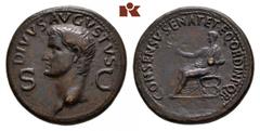 RÖMISCHE MÜNZEN MÜNZEN DER RÖMISCHEN KAISERZEIT Gaius Caligula, 37-41 für Divus Augustus. Æ-Dupondius, Rom; 16,05 g. Kopf l. mit Strahlenbinde//Augustus sitzt l. mit Zweig. BMC 88; Coh. 87; RIC² 56. L