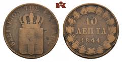 EUROPÄISCHE MÜNZEN UND MEDAILLEN GRIECHENLAND Otto I., 1832-1862. Ku.-10 Lepta 1844, Athen. Divo 18 f; Karamitsos 77. RR Fast sehr schön