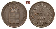 EUROPÄISCHE MÜNZEN UND MEDAILLEN GRIECHENLAND Otto I., 1832-1862. Ku.-10 Lepta 1849, Athen. Divo 20 c; Karamitsos 83. Sehr schön +