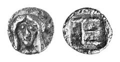 GRIECHISCHE MÜNZEN IONIA KOLOPHON. AR-Tetartemorion, 525/490 v. Chr.; 0.25 g. Apollokopf v. v.//Im Incusum: TE (ligiert, = Wertangabe). Klein 398. Sehr schön Dieses Stück gehört zu den wenigen antiken