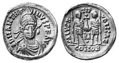 RÖMISCHE MÜNZEN (ROMAN COINS) MÜNZEN DER RÖMISCHEN KAISERZEIT MÜNZEN DER RÖMISCHEN KAISERZEIT Anthemius, 467-472. AV-Solidus, Ravenna; 4.09 g. Gepanzerte Büste v. v. mit Helm, Speer und Schild//Zwei K