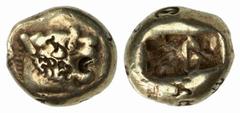 GRIECHISCHE MÜNZEN (GREEK COINS) LYDIA LYDIA Alyattes, 610-561 v. Chr. El-1/3 Stater, 610/561 v. Chr., Sardeis; 4.68 g. Löwenkopf r.//Incusum. SNG v. Aulock 2868; Waggoner, Rosen Coll. 656; Weidauer v