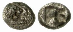 GRIECHISCHE MÜNZEN (GREEK COINS) LYDIA LYDIA Kroisos, 561-546 v. Chr. AR-1/24 Stater, Sardeis; 0.41 g. Löwen- und Stierprotome einander gegenüber//Incusum. Berk in Münzenrevue 9/97, S. 30, Abb. 18; Kl