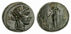 GRIECHISCHE MÜNZEN (GREEK COINS) LYDIA LYDIA SARDES. Æs, nach 133 v. Chr., Magistrat Papylos Aineou; 5,82 g. Dionysoskopf r. mit Efeukranz//Demeter steht l. mit Fackel, davor Beamtenname: PAP-ULOS/AIN