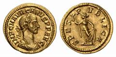 RÖMISCHE MÜNZEN (ROMAN COINS) MÜNZEN DER RÖMISCHEN KAISERZEIT MÜNZEN DER RÖMISCHEN KAISERZEIT Carus, 282-283. AV-Aureus, 282/283, Ticinum; 4.48 g. Drapierte Büste r. mit Lorbeerkranz//Spes geht l. mit