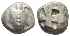GRIECHISCHE MÜNZEN AEGINA AEGINA. AR-Stater, 6. Jahrhundert v. Chr.; 12,17 g. Seeschildkröte//Vierfach geteiltes Incusum. SNG Delepierre 1509. Sehr schön Exemplar der Auktion Münz Zentrum 119, Solinge