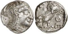 GRIECHISCHE MÜNZEN ATTICA. ATHEN. AR-Tetradrachme, 4./3. Jahrhundert v. Chr.; 16,68 g. Athenakopf r. mit attischem Helm//Eule r., dahinter Olivenzweig und Mondsichel. Elayi/Elayi in RN 1994 vergl. 6 f