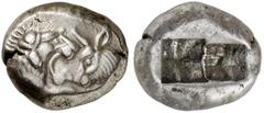 GRIECHISCHE MÜNZEN LYDIA. Kroisos, 561-546 v. Chr. AR-1/2 Stater, Sardeis; 5,31 g. Löwen- und Stierprotome einander gegenüber//Zweigeteiltes Incusum. SNG v. Aulock vergl. 2877 ff. Sehr schön