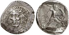 GRIECHISCHE MÜNZEN LYCIA. Perikle. Stater, 380/360 v. Chr., Antiphellos; 9,76 g. Kopf fast v. v., r. Delphin//Nackter Krieger r. mit Helm, Schild und Speer, unten r. Triskelis. Mildenberg in Vestigia 