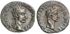 RÖMISCHE MÜNZEN MÜNZEN DER RÖMISCHEN KAISERZEIT. Gaius Caligula, 37-41. - und Divus Augustus. AR-Denar, 37/38, Rom; 3,46 g. Kopf r. mit Lorbeerkranz//Kopf r. mit Strahlenbinde. BMC 17; Coh. 2; RIC² 16