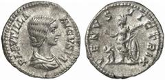 RÖMISCHE MÜNZEN (ROMAN COINS) MÜNZEN DER RÖMISCHEN KAISERZEIT Antoninus III. Caracalla, 198-217 für Plautilla. AR-Denar, 202/205, Rom; 3.59 g. Drapierte Büste r.//Venus steht l. mit Apfel, Palmzweig u