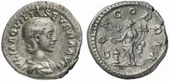 RÖMISCHE MÜNZEN (ROMAN COINS) MÜNZEN DER RÖMISCHEN KAISERZEIT Antoninus IV. Elagabal, 218-222 für Aquilia Severa. AR-Denar, 220/222, Rom; 3.38 g. Drapierte Büste r.//Concordia steht l. mit Patera und 
