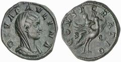 RÖMISCHE MÜNZEN (ROMAN COINS) MÜNZEN DER RÖMISCHEN KAISERZEIT Maximinus I. Thrax, 235-238 für Diva Paulina. Æ-Sesterz, Rom; 19.41 g. Drapierte Büste r. mit Schleier//Paulina fliegt r. auf Pfau. BMC 12