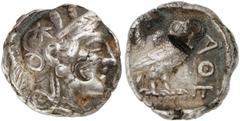 GRIECHISCHE MÜNZEN ATTICA. ATHEN. AR-Tetradrachme, um 420/405 v. Chr.; 16,78 g. Athenakopf r. mit attischem Helm, auf der Wange runder Gegenstempel: Aramäischer Buchstabe Schin//In Incusum: Eule r., d