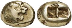 GRIECHISCHE MÜNZEN LYDIA. Alyattes, 610-561 v. Chr. El-1/3 Stater, 610/561 v. Chr., Sardeis; 4,65 g. Löwenkopf r.//Incusum. SNG v. Aulock 2868; Waggoner, Rosen Coll. 656; Weidauer vergl. 89. Prüfpunze
