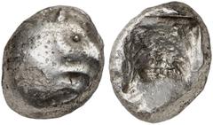 GRIECHISCHE MÜNZEN LYCIA. Frühdynastische Prägungen. AR-Stater, 510/470 v. Chr.; 8,84 g. Stilisierte Eberprotome r. mit Punktauge//Incusum. Müseler -; SNG v. Aulock vergl. 4043; Vismara II, -. Von grö