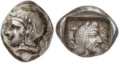 GRIECHISCHE MÜNZEN LYCIA. Kherei. AR-Stater, 430/410 v. Chr., Tlos; 8,54 g. Athenakopf l. mit attischem Helm//In Incusum: Kopf r. mit Kyrbasia. Müseler VI, 45 (dies Exemplar); Winzer 23.2 (dies Exempl