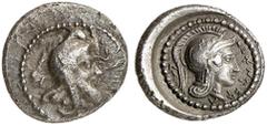 GRIECHISCHE MÜNZEN LYCIA. Ddenevele. AR-Hemidrachme, 410/400 v. Chr.; 1,86 g. Kopf r. mit Kyrbasia//In rundem Incusum: Athenakopf r. mit attischem Helm. Müseler VI, 76 (dies Exemplar); Winzer 24.4. RR