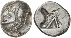 GRIECHISCHE MÜNZEN LYCIA. Frühdynastische Prägungen. AR-Stater, 510/470 v. Chr.; 9,00 g. Eberprotome l.//Incusum. SNG v. Aulock -, vergl. 4049 f. Herrliche Patina, fast vorzüglich Aus der Sammlung Ebe