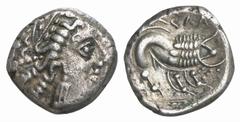 KELTISCHE MÜNZEN (CELTIC COINS) GALLIA CISALPINA SALLUVII (?). AR-Drachme nach Typ von Massalia, Skorpion-Typ, 3./2. Jahrhundert v. Chr.; 2.94 g. Artemiskopf r.//Löwe r. mit skorpionartigem Kopf. Demb