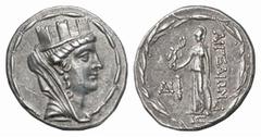 GRIECHISCHE MÜNZEN (GREEK COINS) CILICIA AIGEAI. AR-Tetradrachme, Jahr 16 (= 94/93 v. Chr. ?); 14.35 g. Drapierte Büste der Tyche r. mit Schleier und Mauerkrone//Athena Nikephoros steht l. Bloesch, Th