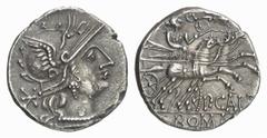 RÖMISCHE MÜNZEN (ROMAN COINS) MÜNZEN DER RÖMISCHEN REPUBLIK AR-Denar, 133 v. Chr., Rom, P. Calpurnius; 3,81 g. Romakopf r.//Göttin in Biga r., von Nike bekränzt, auf der Flanke eines Pferdes Stern. Ba
